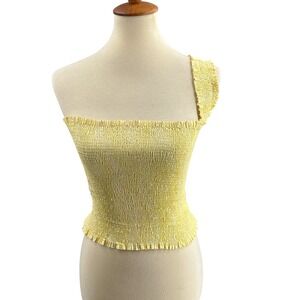 Super Yaya One Shoulder Crop Smocked Top Size 34 (US 2) Fitted Stretchy